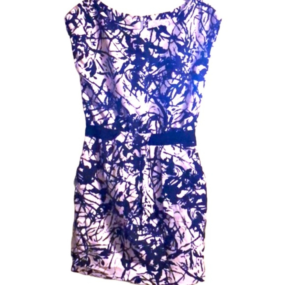 Lela Rose black and white print short sleeve  silk mini dress Sz 2